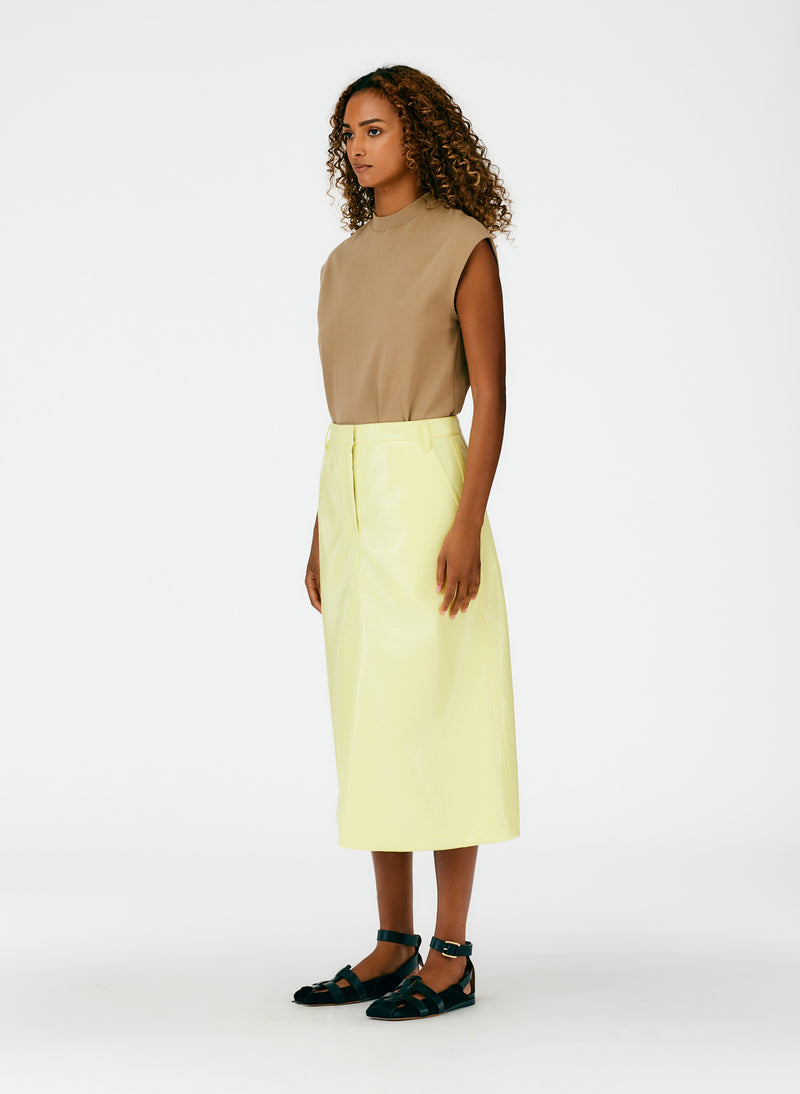 Faux Patent Leather Maxi Aline Skirt Canary Yellow-03