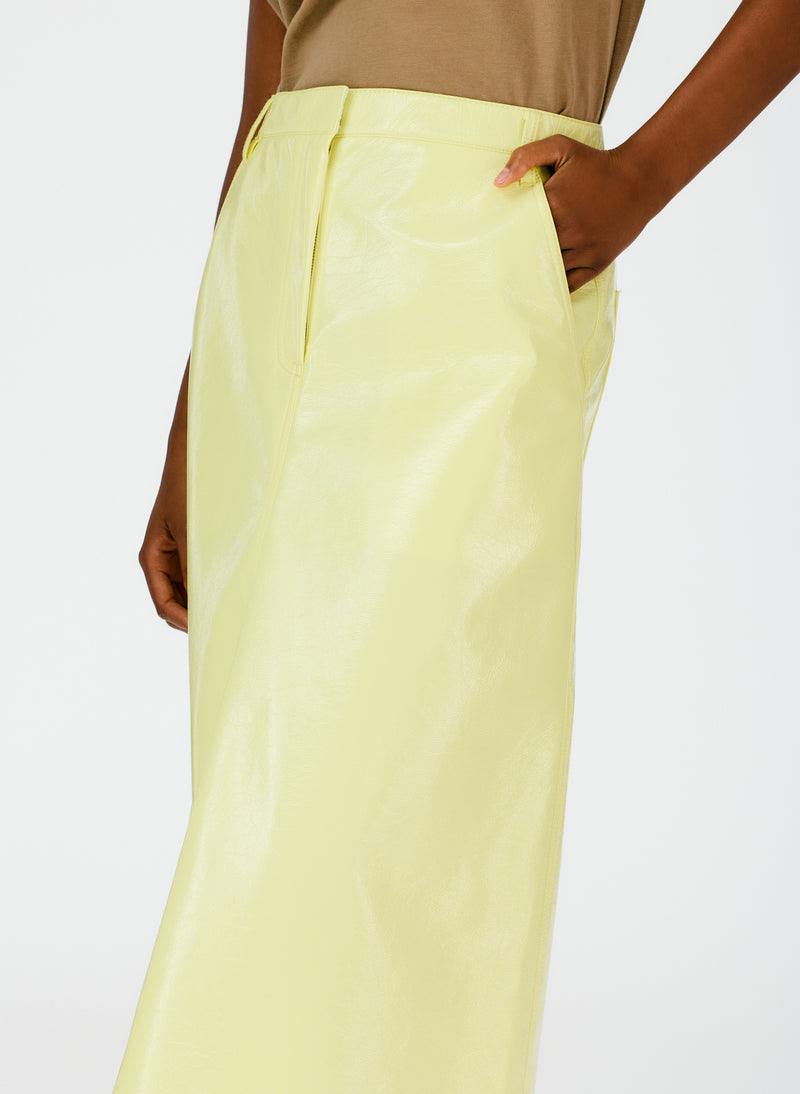 Faux Patent Leather Maxi Aline Skirt Canary Yellow-06
