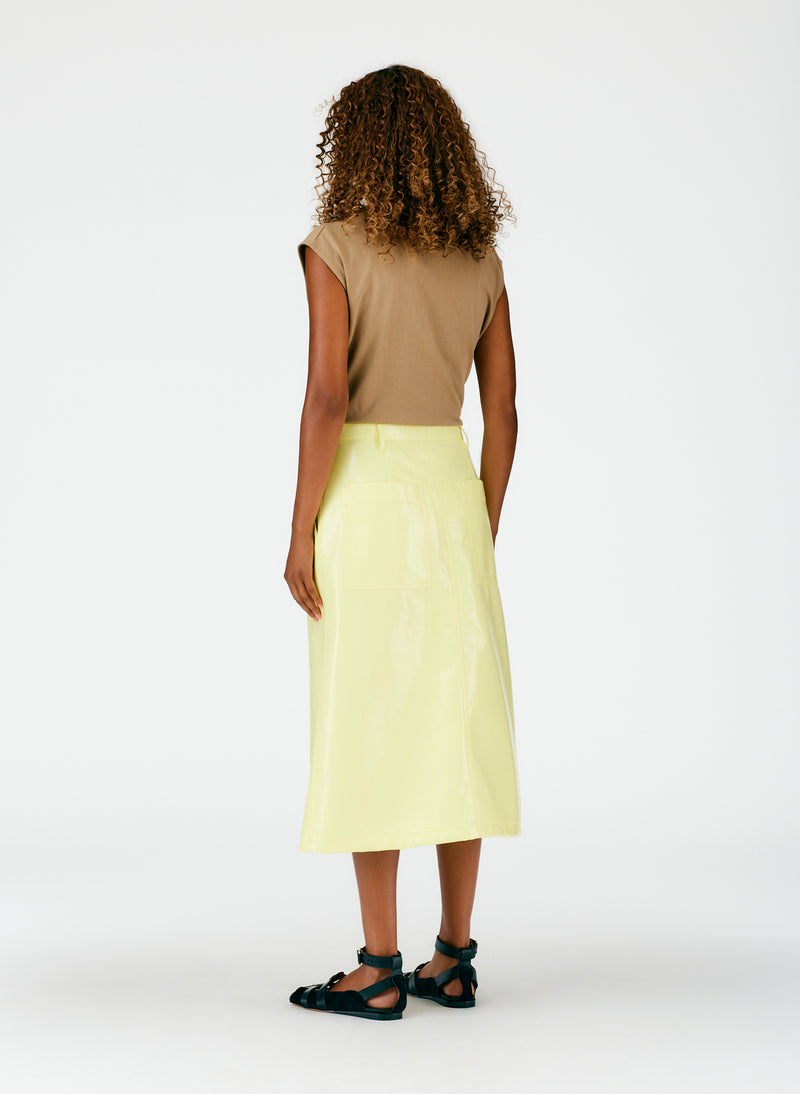 Faux Patent Leather Maxi Aline Skirt Canary Yellow-05