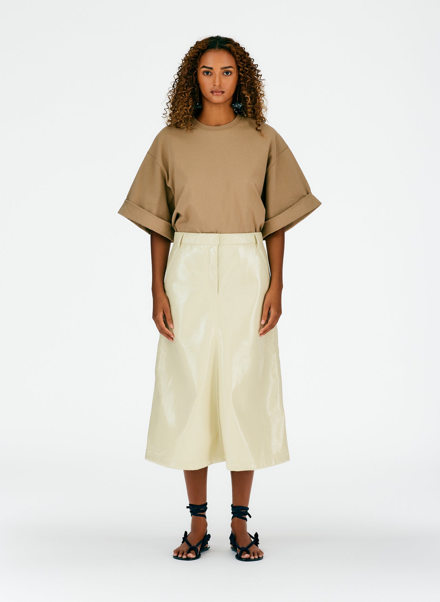 Faux Patent Leather Maxi Aline Skirt - Light Sage-01