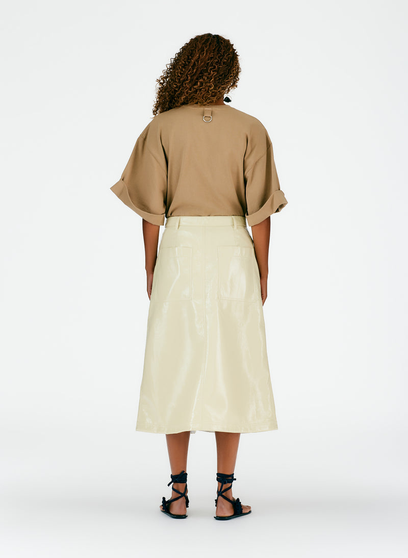 Faux Patent Leather Maxi Aline Skirt Light Sage-03