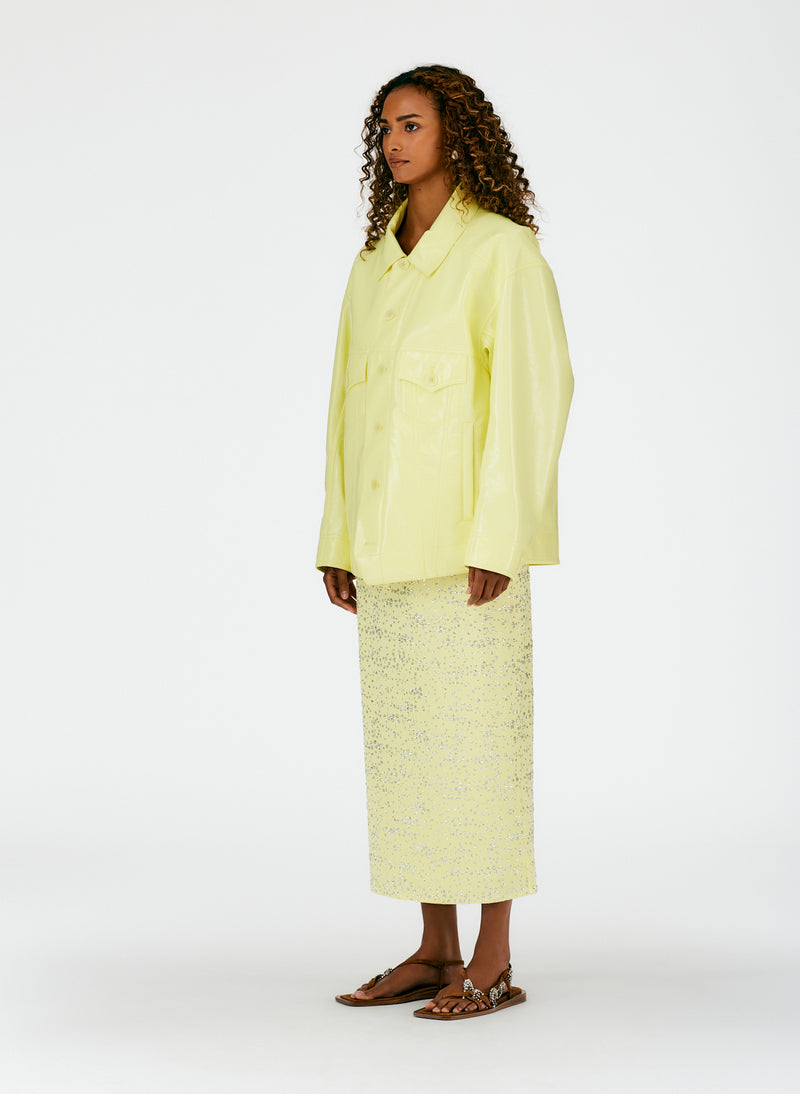 Faux Patent Leather Oversized Jacket Canary Yellow-03