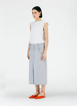 Grey Denim Double Waisted Denim Skirt Grey-02