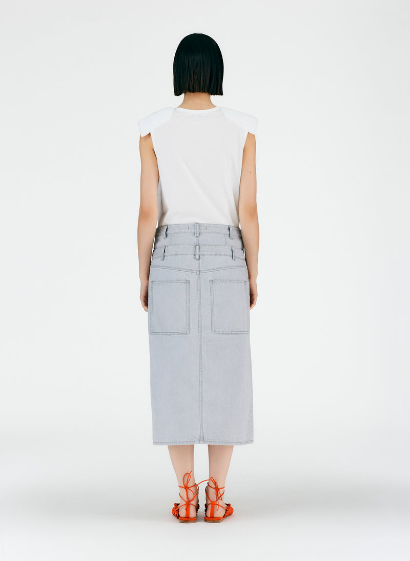 Grey Denim Double Waisted Denim Skirt Grey-03