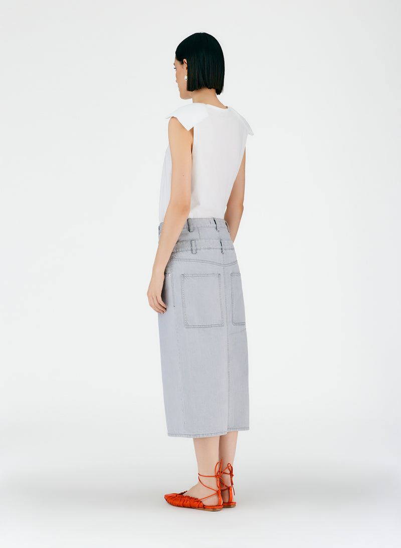 Grey Denim Double Waisted Denim Skirt Grey-04