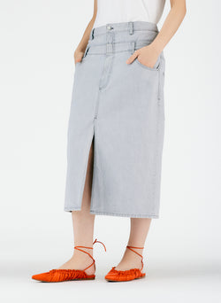 Grey Denim Double Waisted Denim Skirt Grey-05