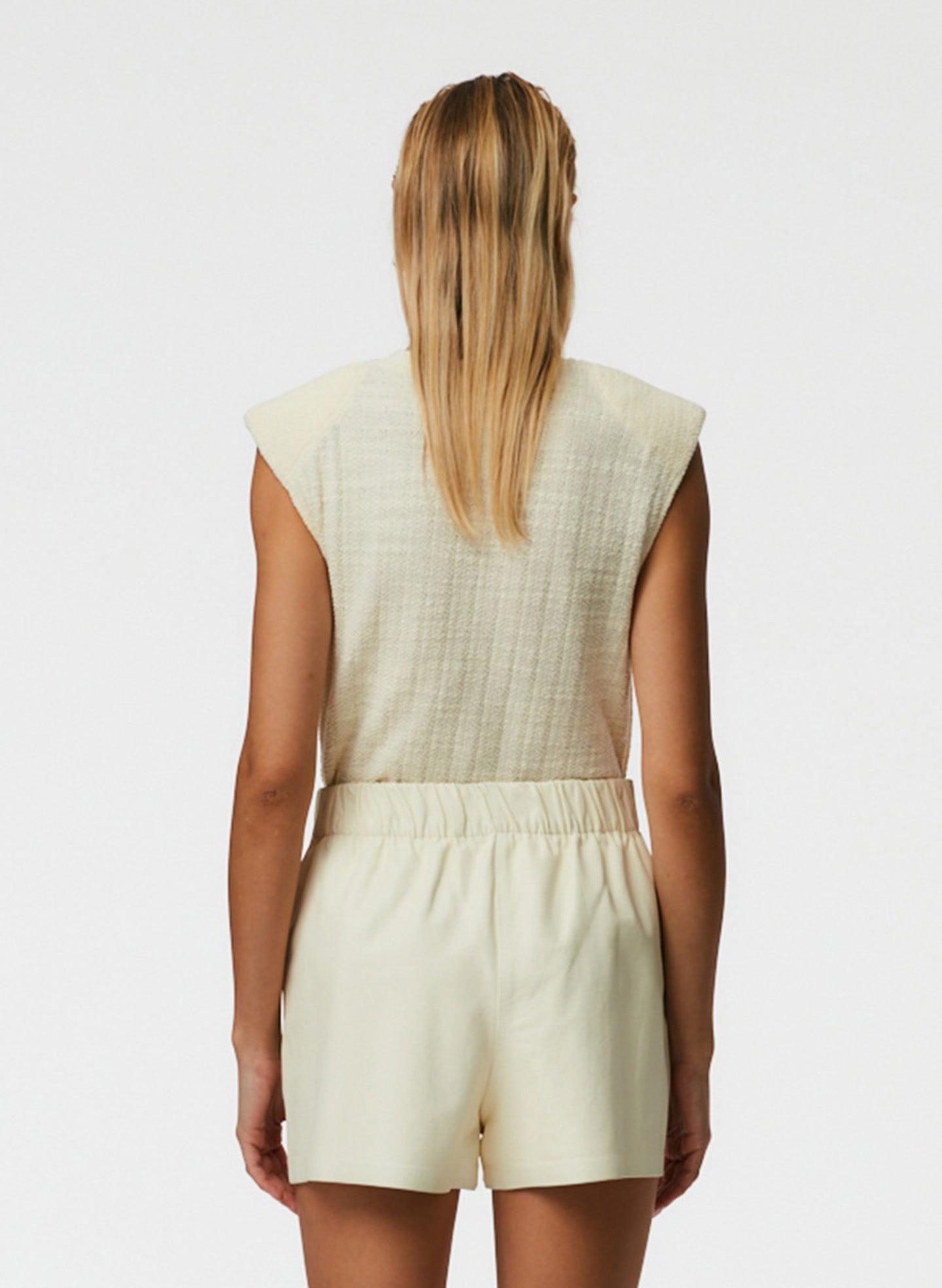 Handspun Knit Padded Shoulder Sleeveless Top