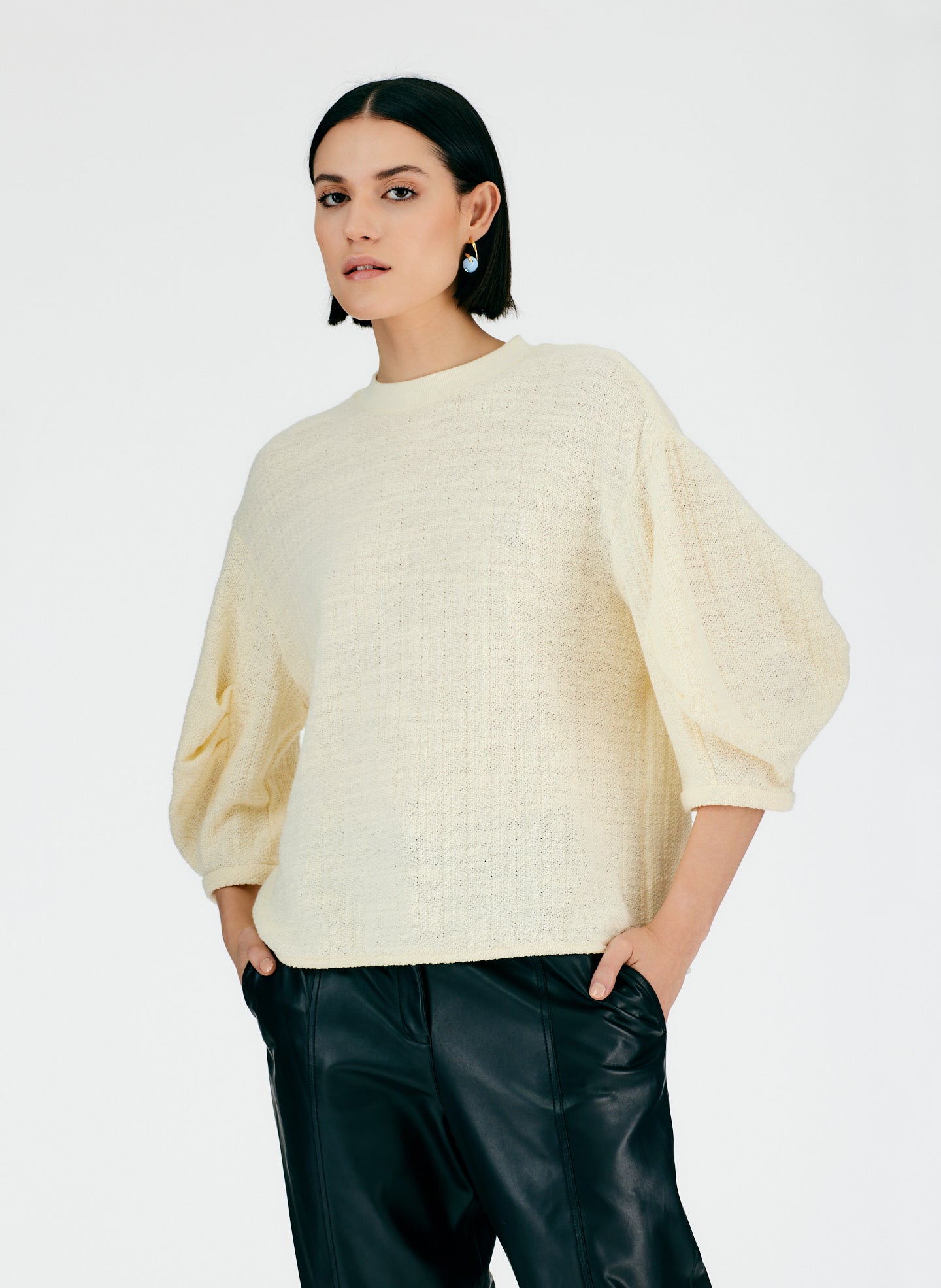 Handspun Knit Pleat Sleeve Top
