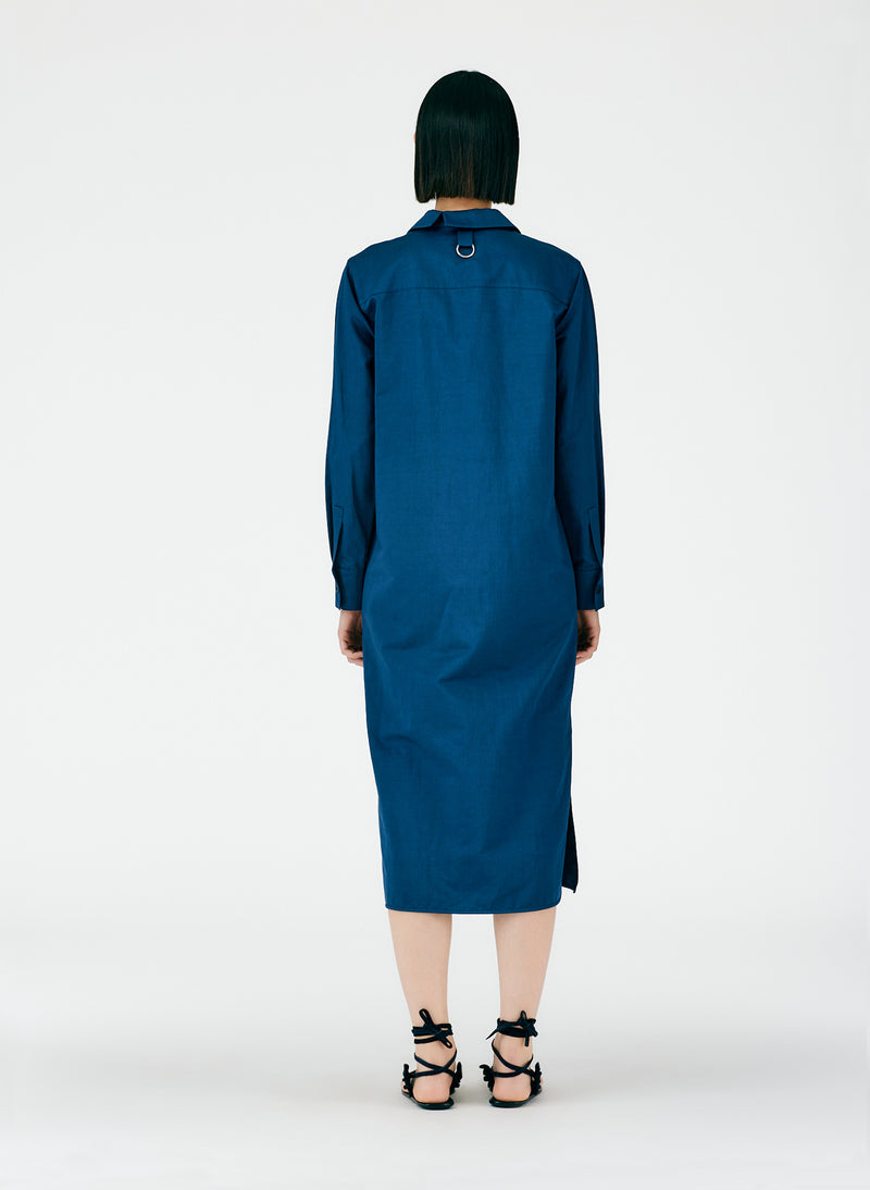 Cotton Linen Sateen Shirtdress Thesus Blue-06