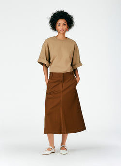 Organic Cotton Twill Maxi Aline Skirt Coco Brown-06