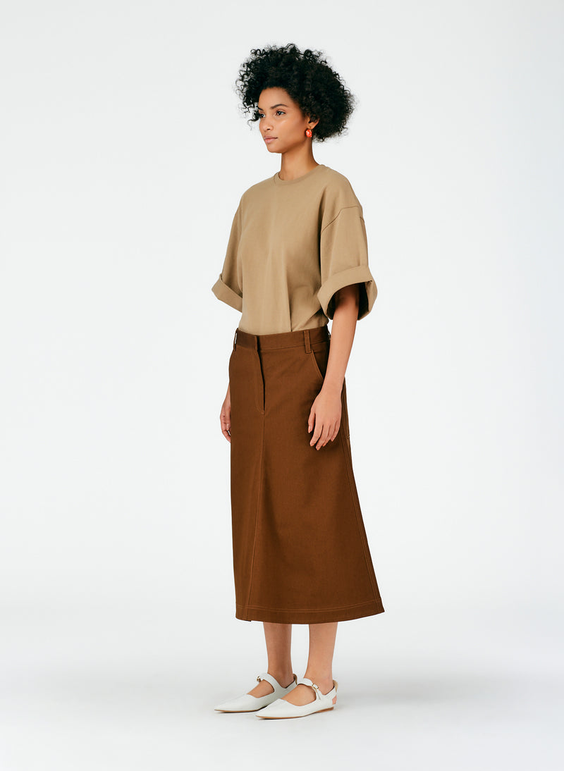 Organic Cotton Twill Maxi Aline Skirt Coco Brown-02