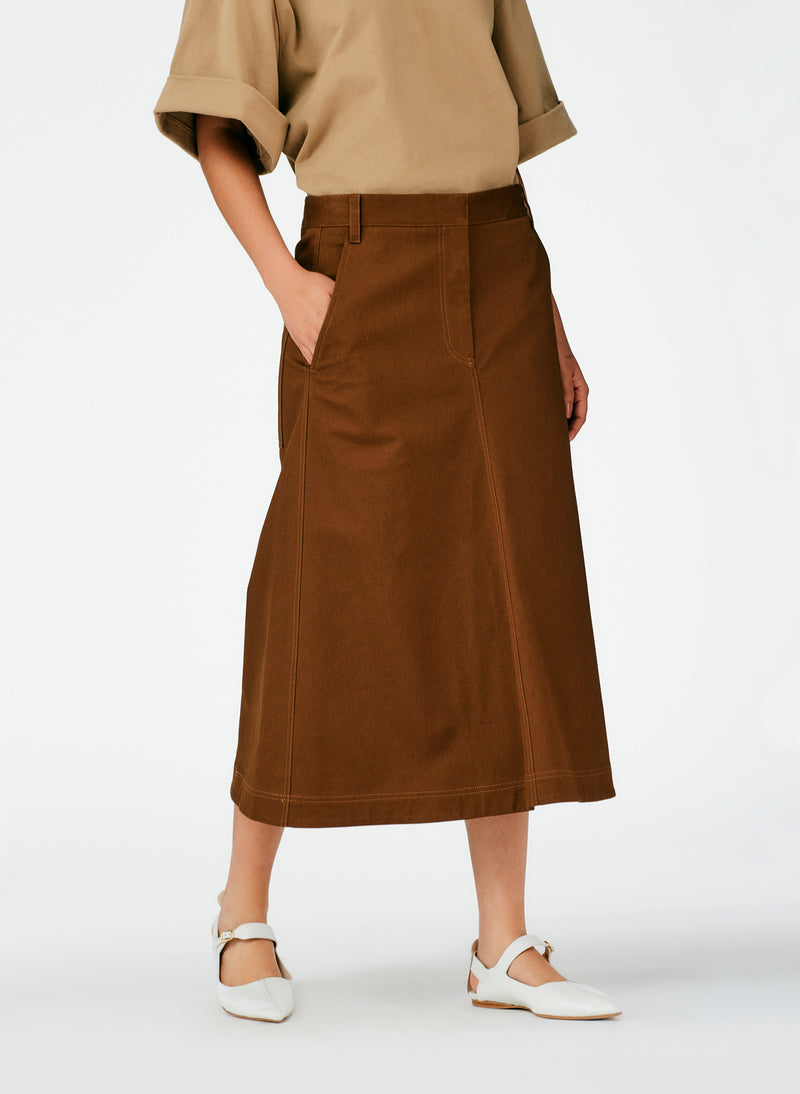 Organic Cotton Twill Maxi Aline Skirt Coco Brown-05