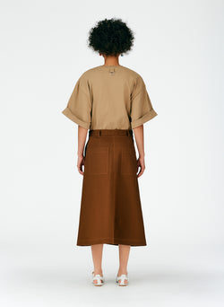 Organic Cotton Twill Maxi Aline Skirt Coco Brown-03