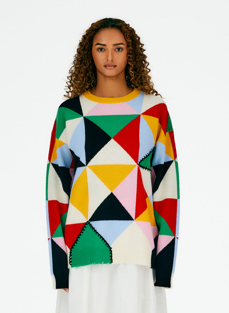 Patchwork Intarsia Sweater – Tibi Official