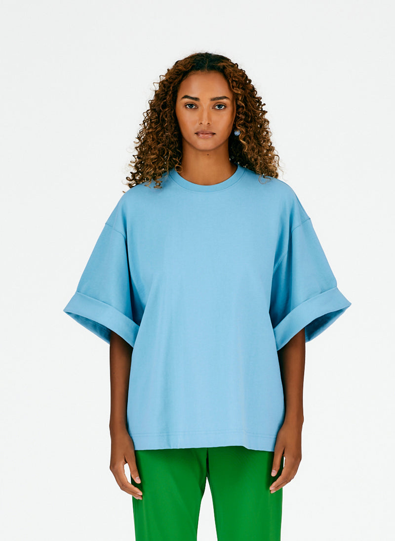 Punto Milano Rolled Sleeve T-Shirt Aquamarine Blue-02