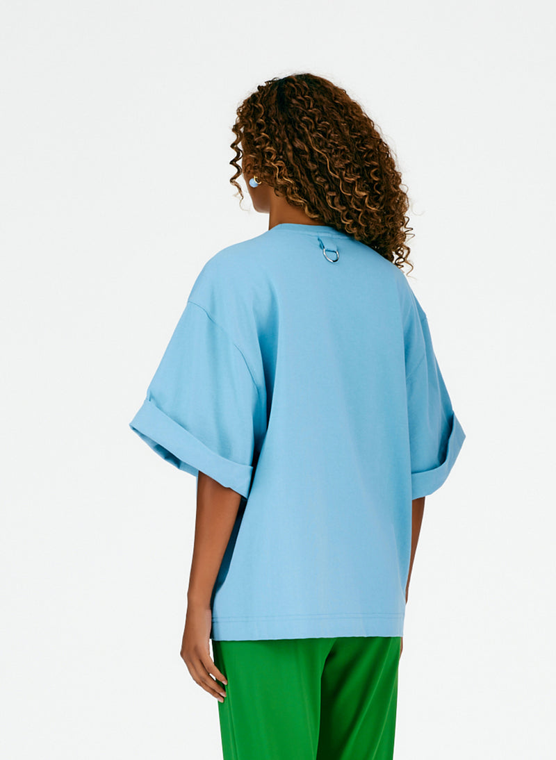 Punto Milano Rolled Sleeve T-Shirt Aquamarine Blue-05