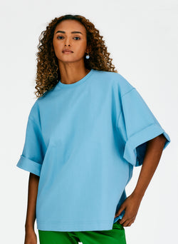 Punto Milano Rolled Sleeve T-Shirt Aquamarine Blue-06