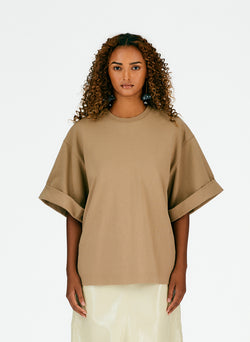 Punto Milano Rolled Sleeve T-Shirt Light Ochre Brown-01