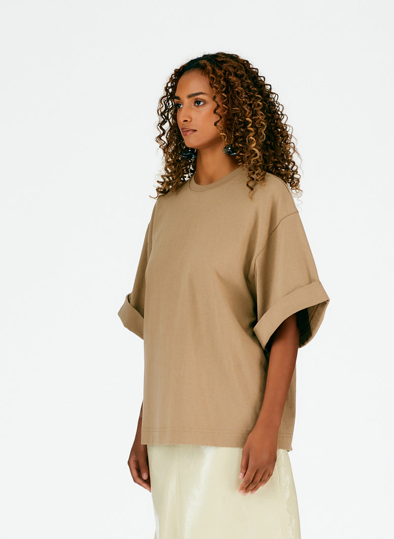 Punto Milano Rolled Sleeve T-Shirt Light Ochre Brown-02