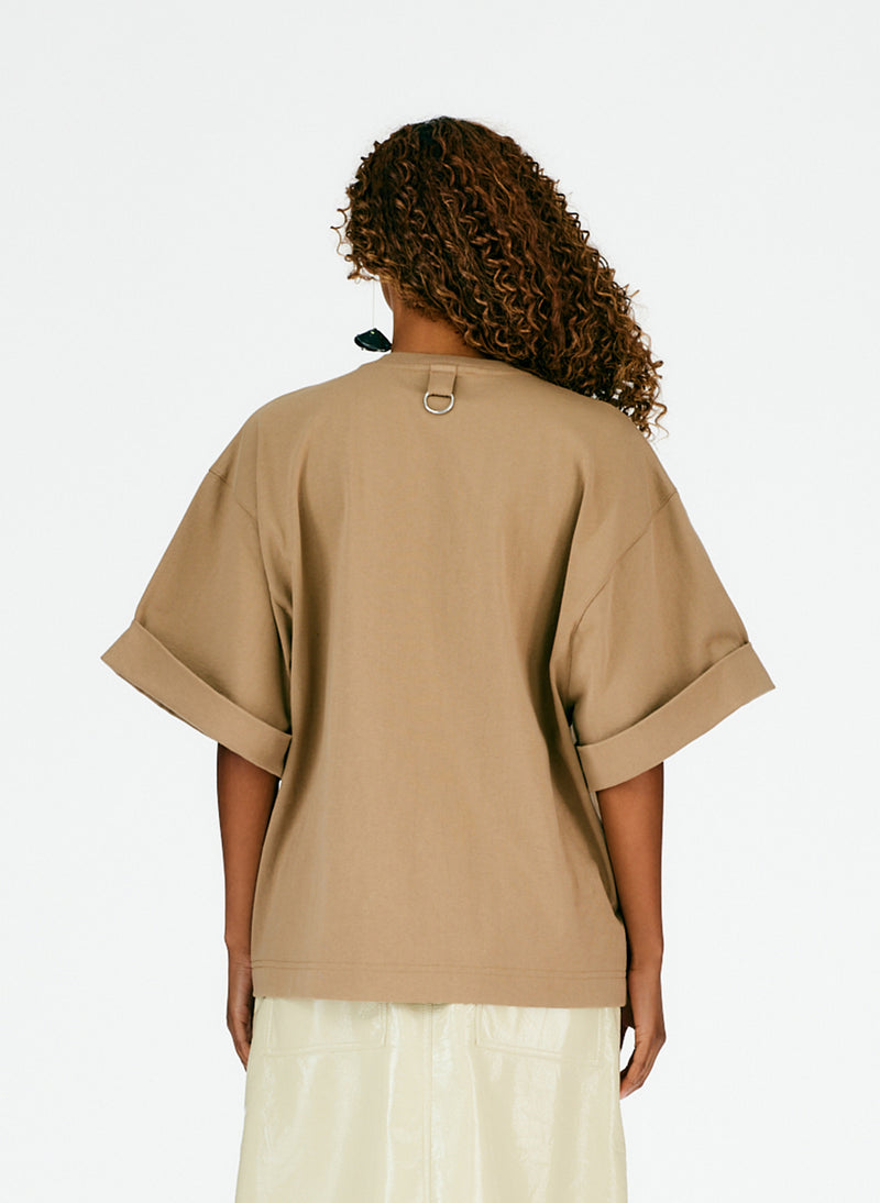 Punto Milano Rolled Sleeve T-Shirt Light Ochre Brown-03