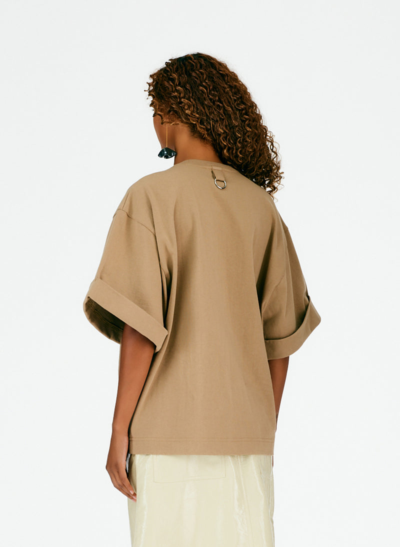 Punto Milano Rolled Sleeve T-Shirt Light Ochre Brown-04