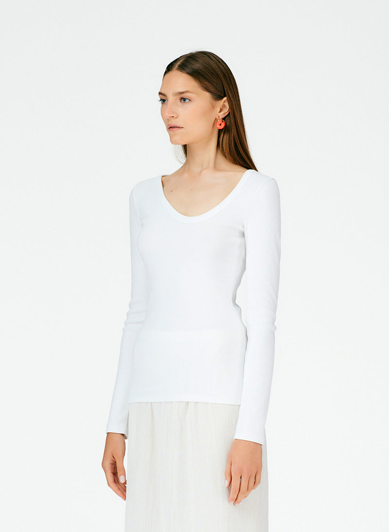 Ribbed Long Sleeve T-Shirt White-02