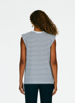 Striped Padded Shoulder Sleeveless T-Shirt Navy/White Multi-03