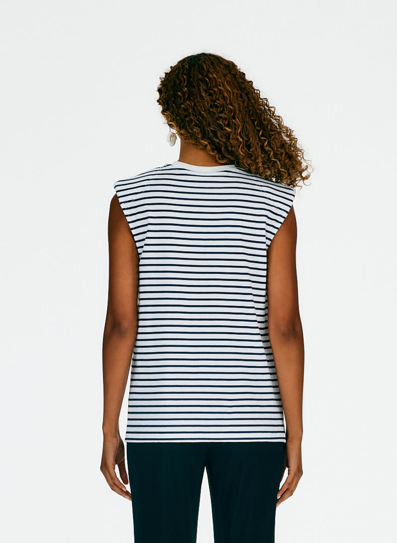 Striped Padded Shoulder Sleeveless T-Shirt Navy/White Multi-03