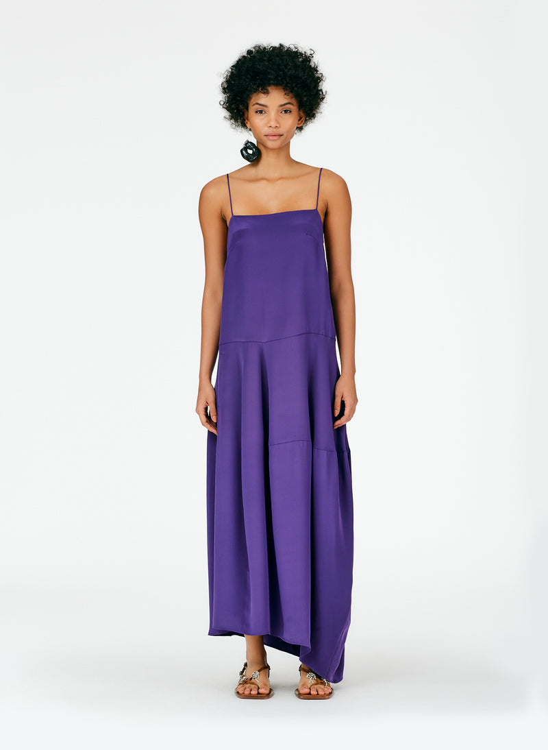4Ply Silk Balloon Skirt Dress - Regular Evenfall Purple-01