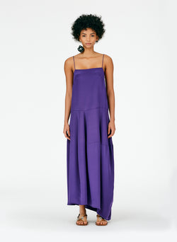 4Ply Silk Balloon Skirt Dress - Petite Evenfall Purple-01