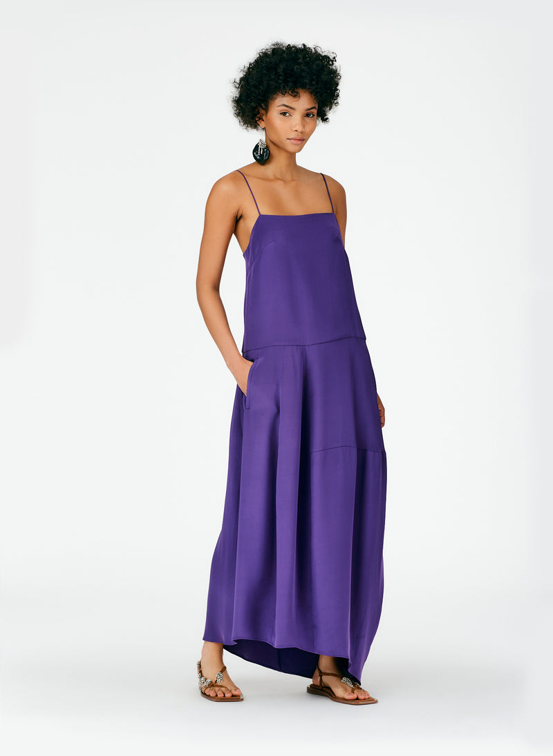 4Ply Silk Balloon Skirt Dress - Regular Evenfall Purple-06