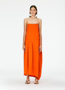 4Ply Silk Balloon Skirt Dress - Regular Red Orange-01