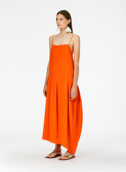 4Ply Silk Balloon Skirt Dress - Regular Red Orange-02