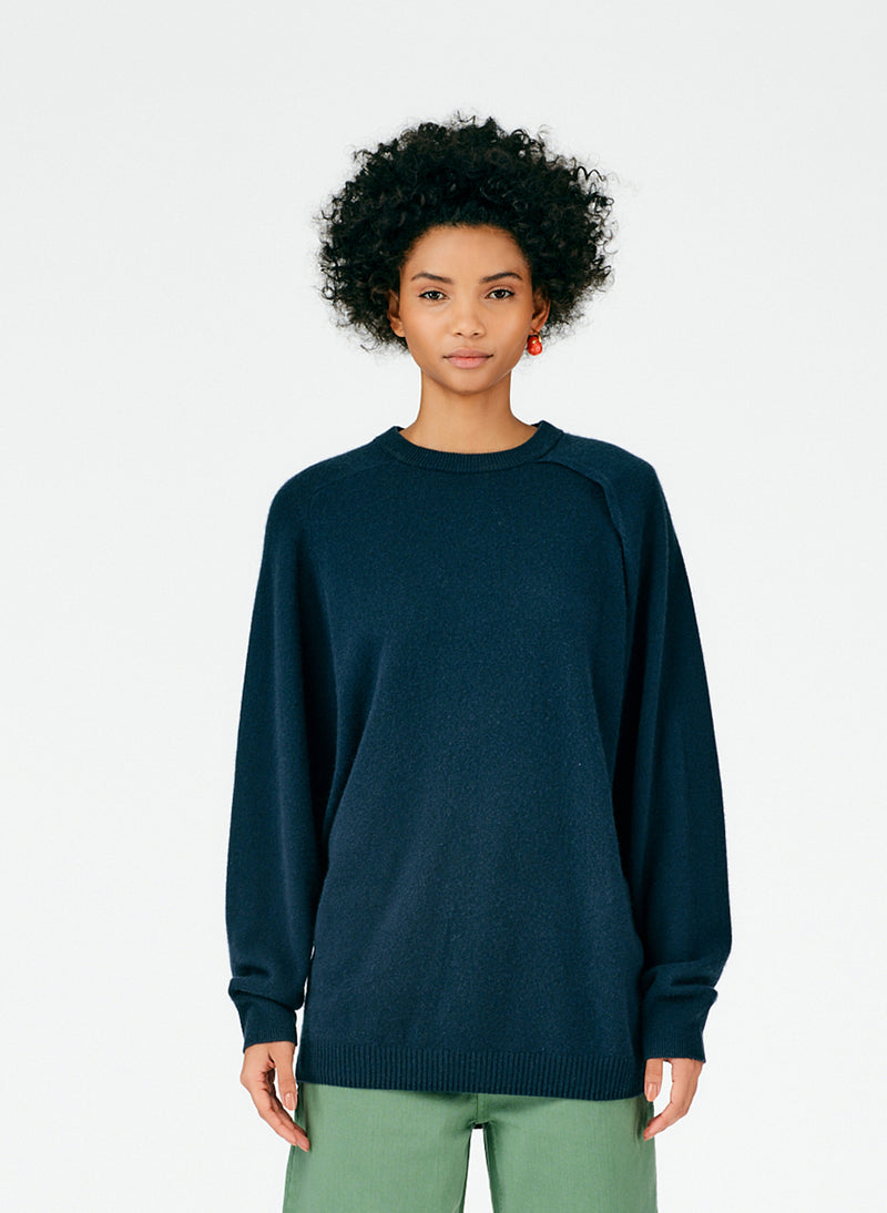 Feather Weight Cashmere Cutout Sleeve Pullover Navy-01