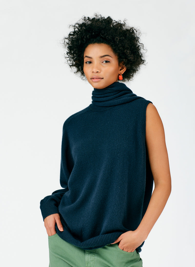 Feather Weight Cashmere Cutout Sleeve Pullover Navy-04