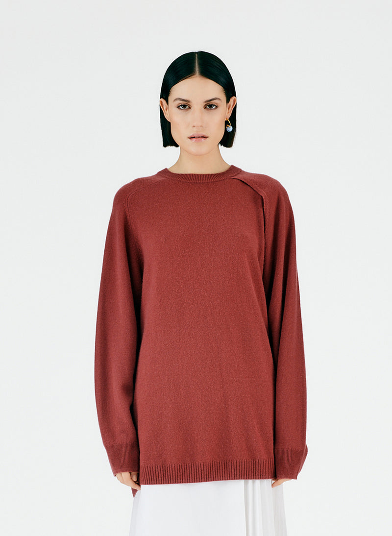Feather Weight Cashmere Cutout Sleeve Pullover Brick-01