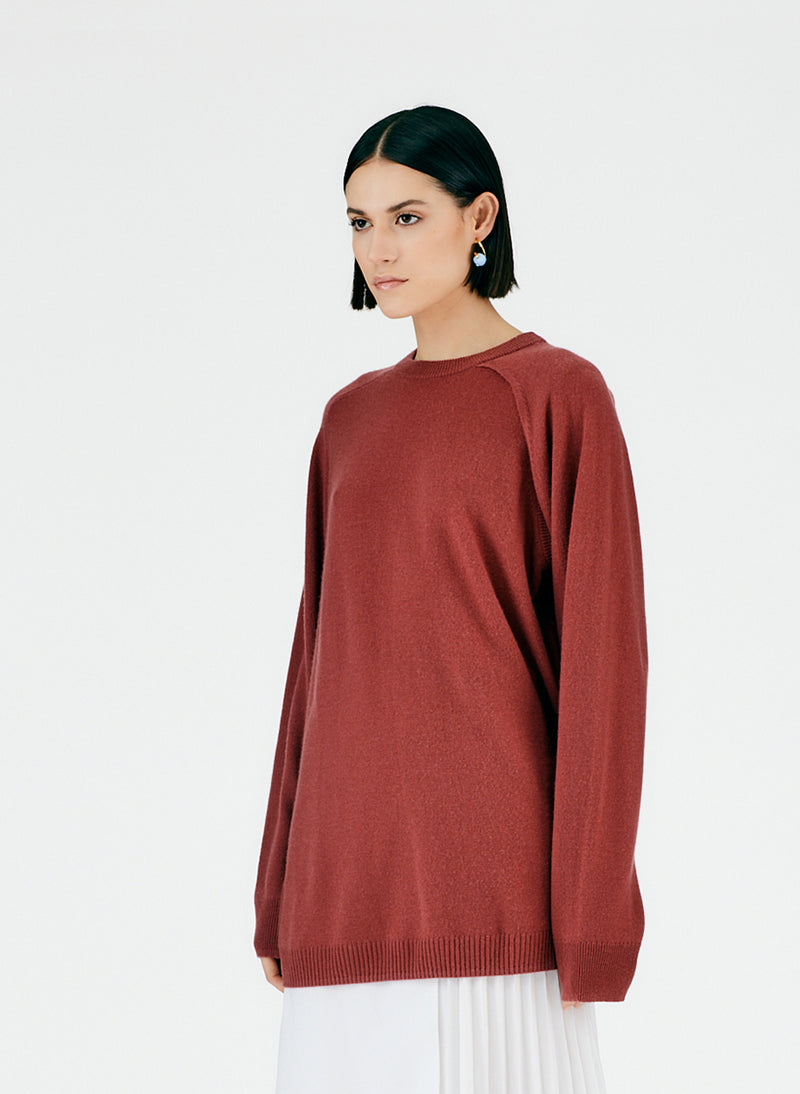 Feather Weight Cashmere Cutout Sleeve Pullover Brick-04