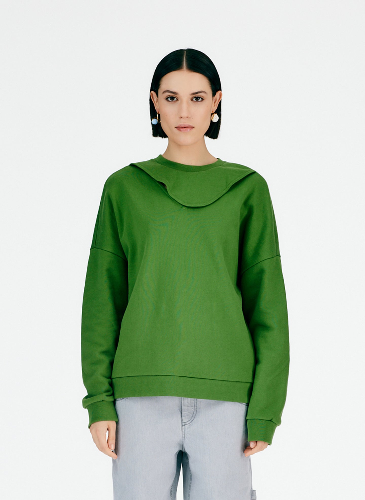 Cutout Dicky Neck Sweatshirt - Leaf Green-01