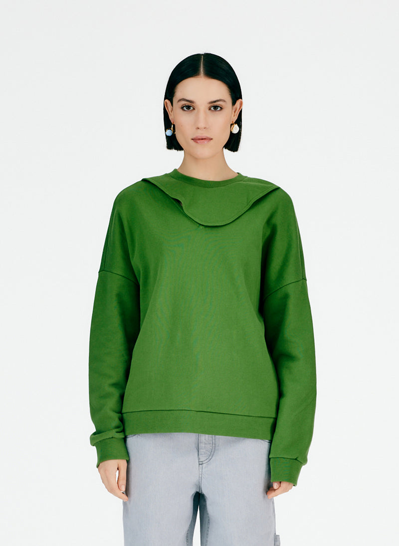 Cutout Dicky Neck Sweatshirt Leaf Green-01
