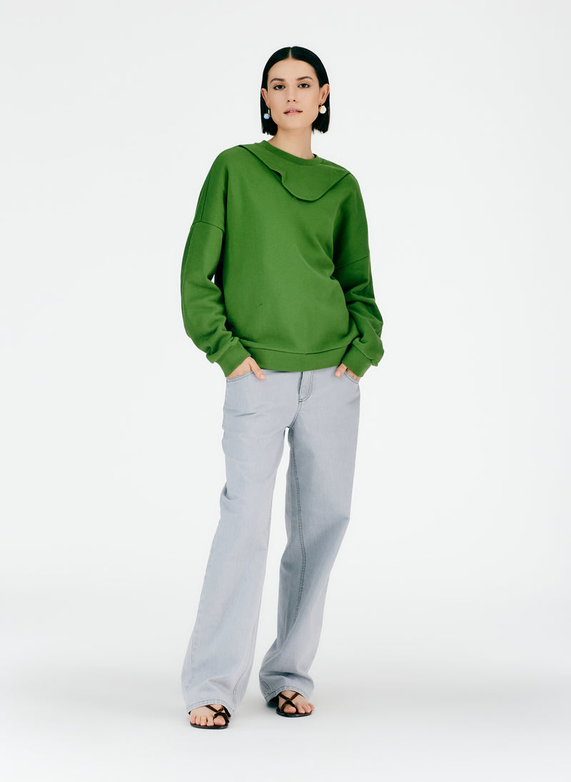 Cutout Dicky Neck Sweatshirt Leaf Green-08