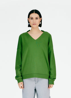 Cutout Dicky Neck Sweatshirt Leaf Green-02