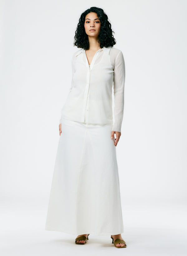 White Denim Godet Maxi Skirt - White-1