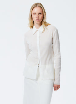 Crepe Gauze Long Sleeve Lean Shirt White-1