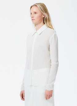 Crepe Gauze Long Sleeve Lean Shirt White-2