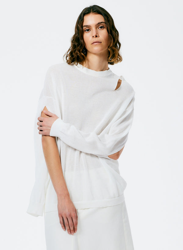 Crispy Viscose Slit Detail Oversized Pullover - White-1