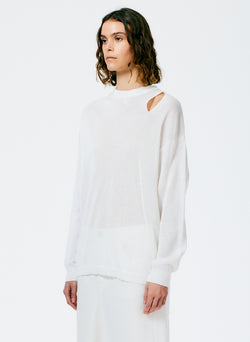 Crispy Viscose Slit Detail Oversized Pullover White-2