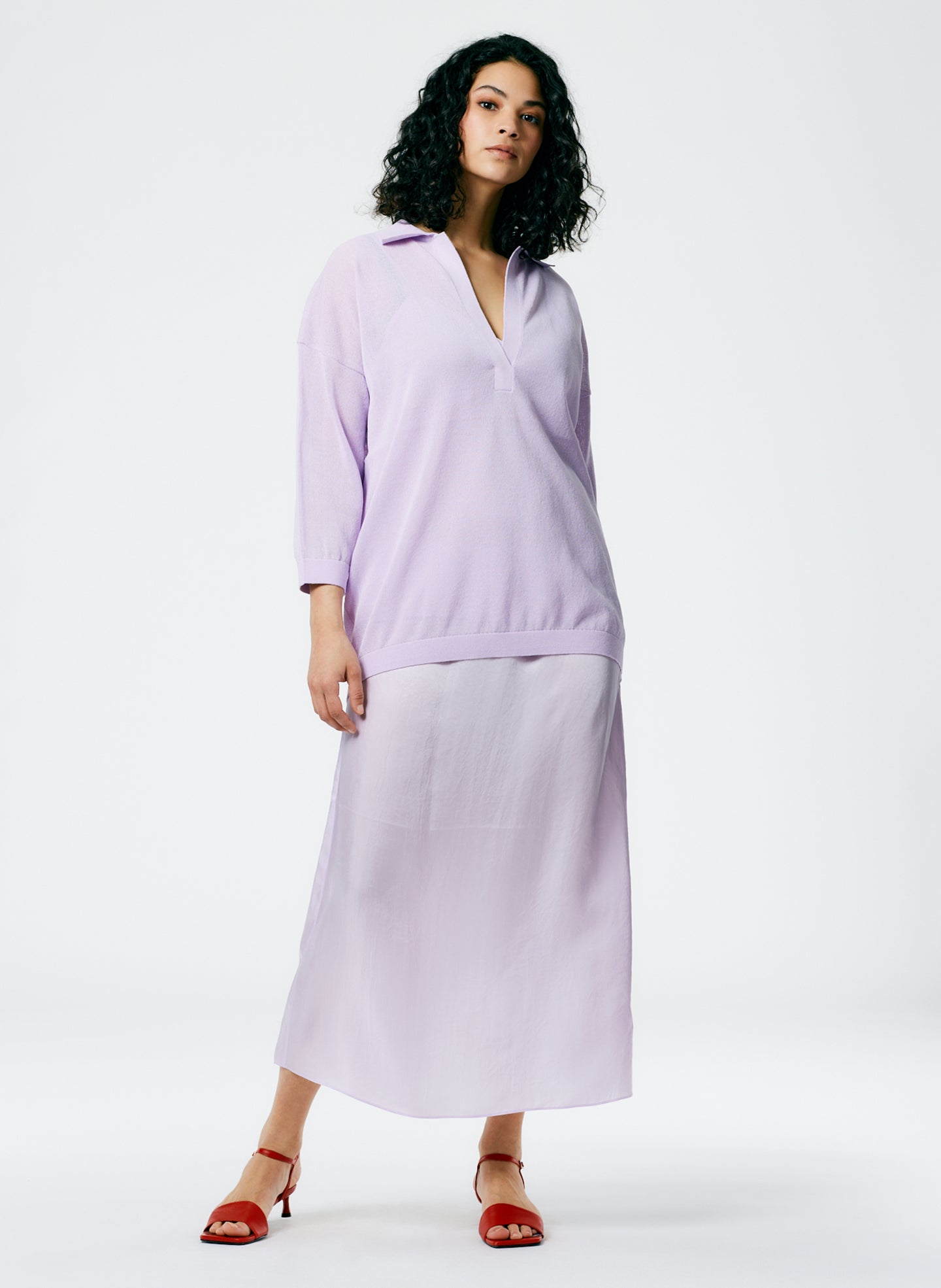 pleated lavender tibi dress Tibi Lilac Pleated Dress and Mlouye Tote