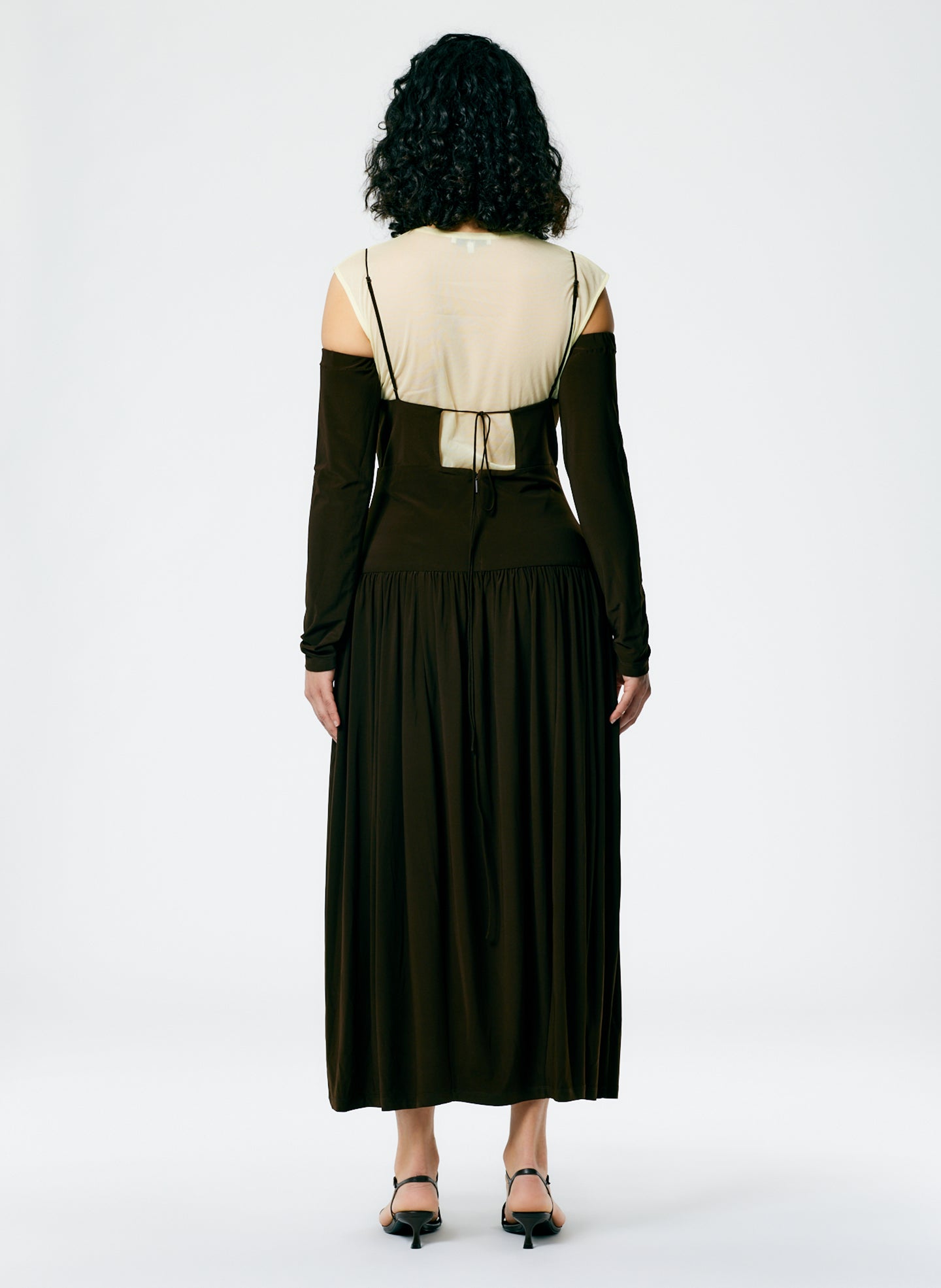 Drapey Jersey Cut Out Sculpted Shirred Dress Brown/Dusty Yellow Multi / 02 / S123DJ1564 Drapey Jersey Cut Out Sculpted Shirred Dress Brown/Dusty Yellow Multi / 02 / S123DJ1564