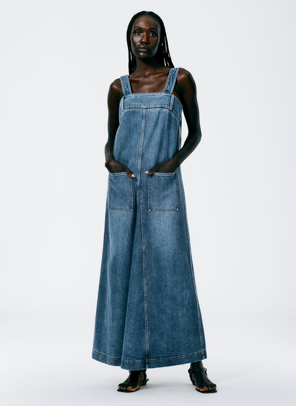 Classic Wash Denim Overall Maxi Dress – Tibi Official