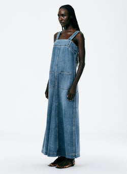 Classic Wash Denim Overall Maxi Dress Classic Blue-2